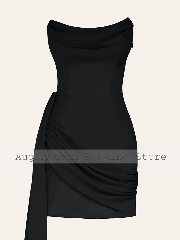 Black Cocktail Dresses for Women Strapless Backless Sexy Mini Cocktail Gowns with Detachable Side Train Short Evening Party Gown