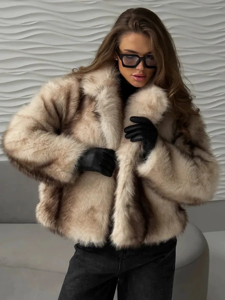 Imitierter Fuchspelz-Graspelzmantel für Damen 2026 Winter Modischer Eleganter Anzugkragen Kälteresistenter Warmer Kurzer Flauschiger Mantel