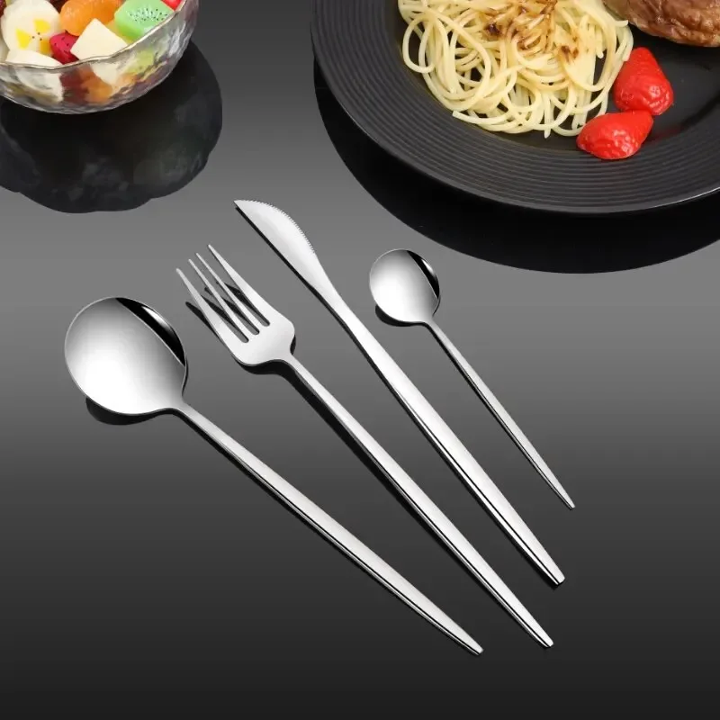 

24pcs Dinnerware Set Stainless Steel Steak Knife Fork Coffee Spoon Teaspoon Flatware Dishwasher Safe Kitchen Tablewar