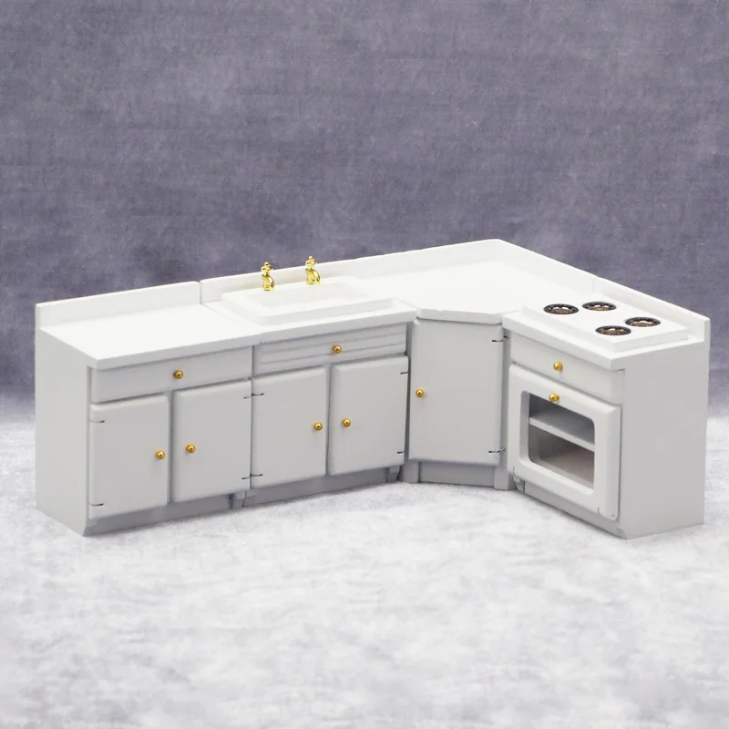 

1:12 Scale Dollhouse Miniature White Kitchen Cabinet 4-Piece Set - Fitted Micro Scene Furniture, DIY Doll House Accessories