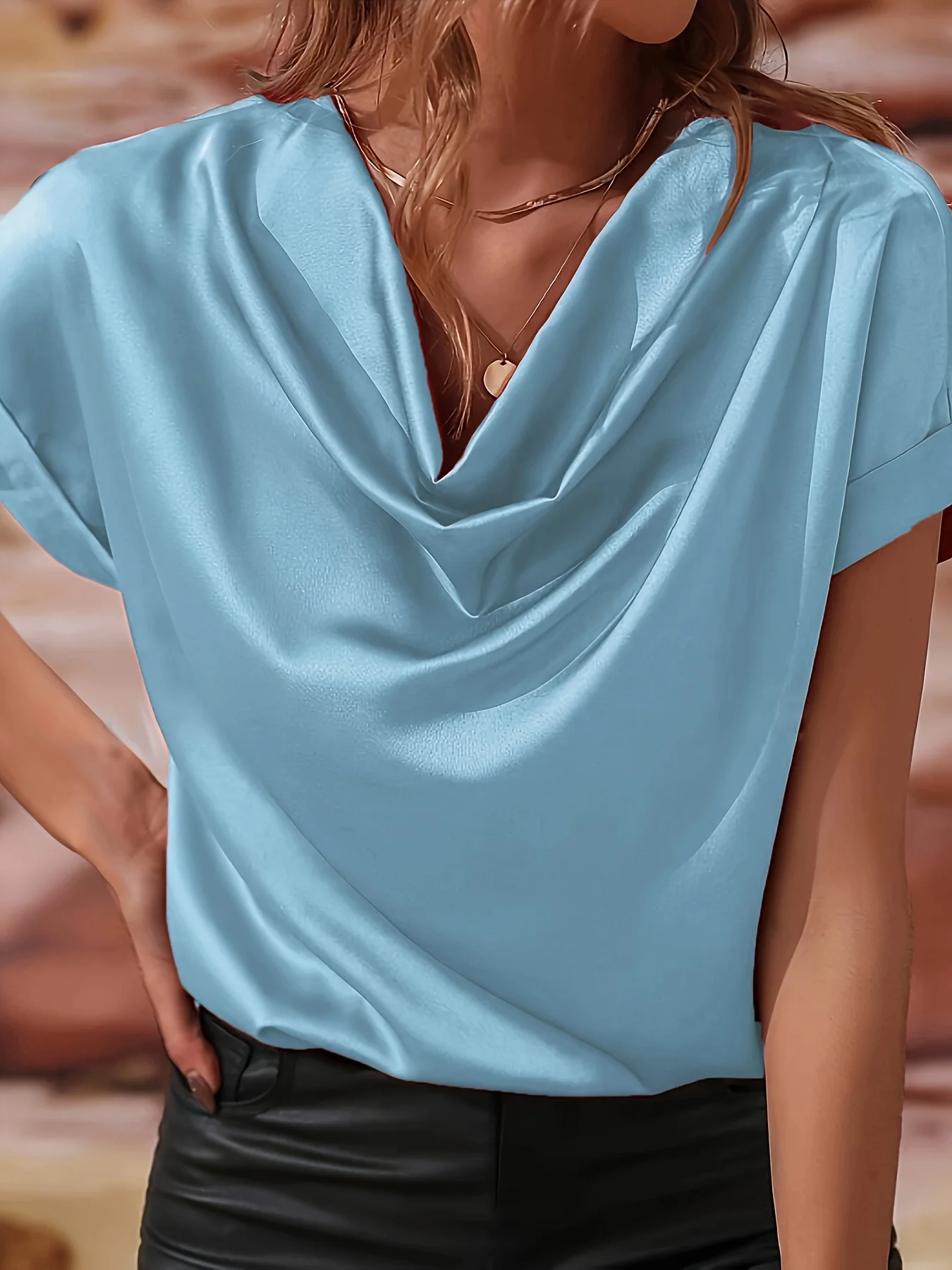Sommer-Damen-Kurzarmoberteil mit französischem Kragen, eleganter und schlichter Stil – Detail 3