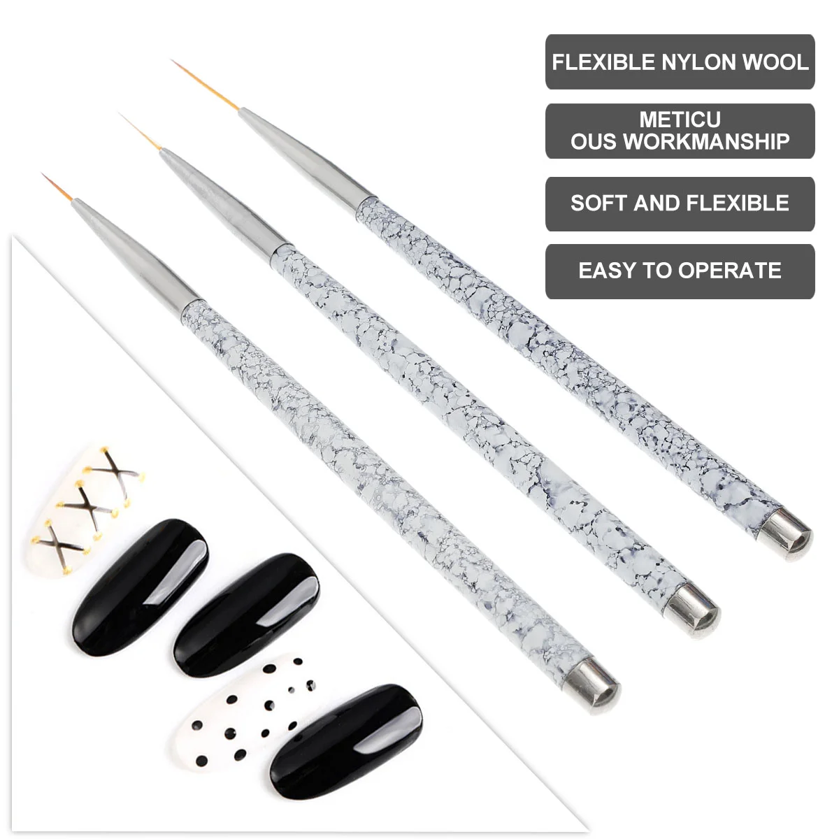 Nail Brush Artificial Tool Detail Paint DIY Marble Pattern Handle Manicure Tools Polish Kit Kits