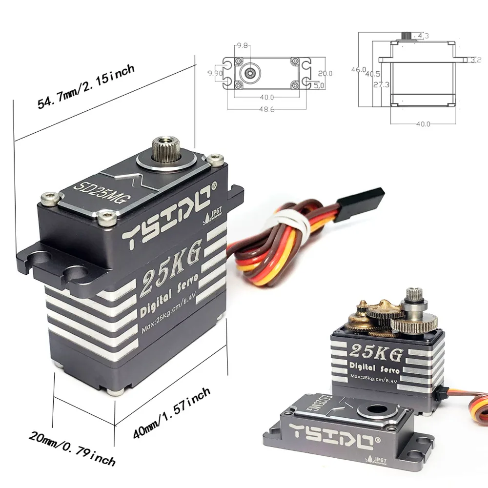 Водонепроницаемый IP67 YSIDO SD25MG 25 кг SD35MG 35 кг сервопривод 180 ° цельноалюминиевая металлическая шестерня с высоким крутящим моментом для радиоуправляемого автомобиля 1/8 1/10 1/7