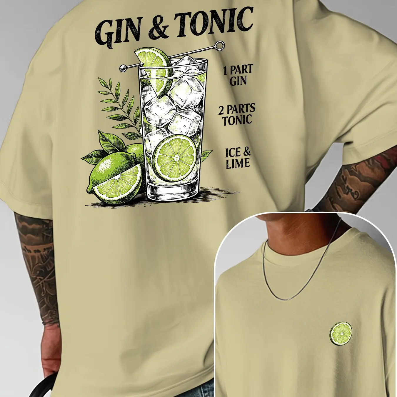 Herren 100% Baumwolle Gin und Tonic Cocktail Muster T-Shirt Sommer Lässiges Getränke-Motiv Kurzarm-T-Shirt Atmungsaktives Oberteil für den Urlaub – Detail 6