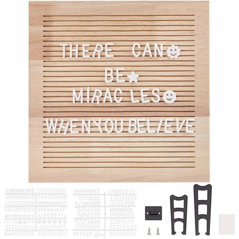 Rustic Wooden Letter Board 10x10Inch Back to School Sign Wood Letter Board with 475 Pcs Letters & 2 Sets Resin Holder Farmhouse