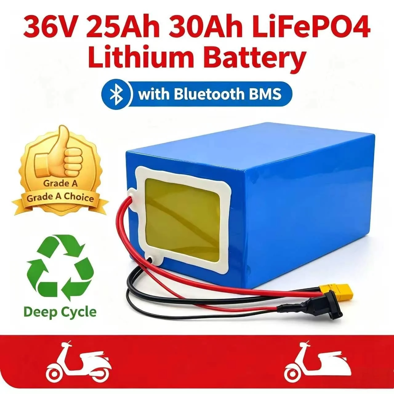 36v 25ah 30ah lifepo4 lithium battery pack with BMS Deep cycle, long life for 500W 1000W Véhicules électriques et scooters
