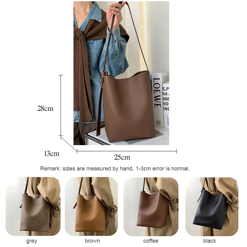 2024 New Women Bag High Quality Soft Cowhide Genuine Leather Bucket Tote Female Shoulder Bag Lady Fashion Crossbody Messenger