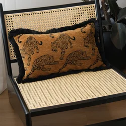 Leopard Pillows Orange Cushion Case Luxury Chenille Black Tassel Decorative Pillow Cover For Sofa Chair Bedding Home Decorations