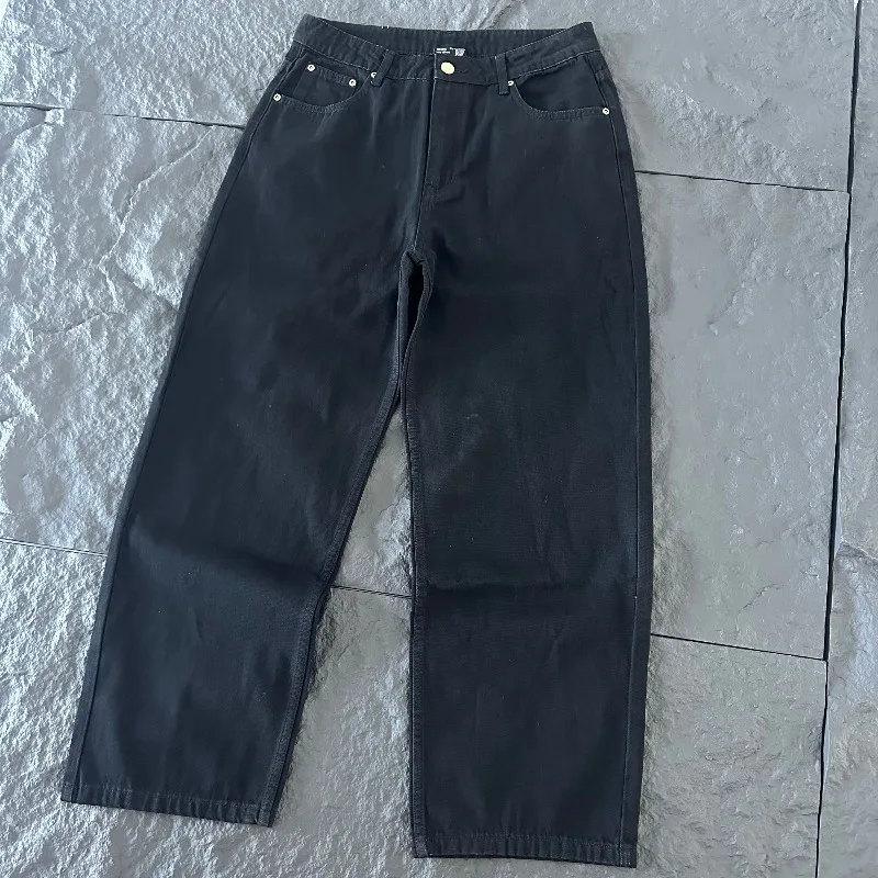 Retro Real Photos Derschutze Denim Pants Vintage Pattern Embroidery Trousers Grey Men Women Jeans