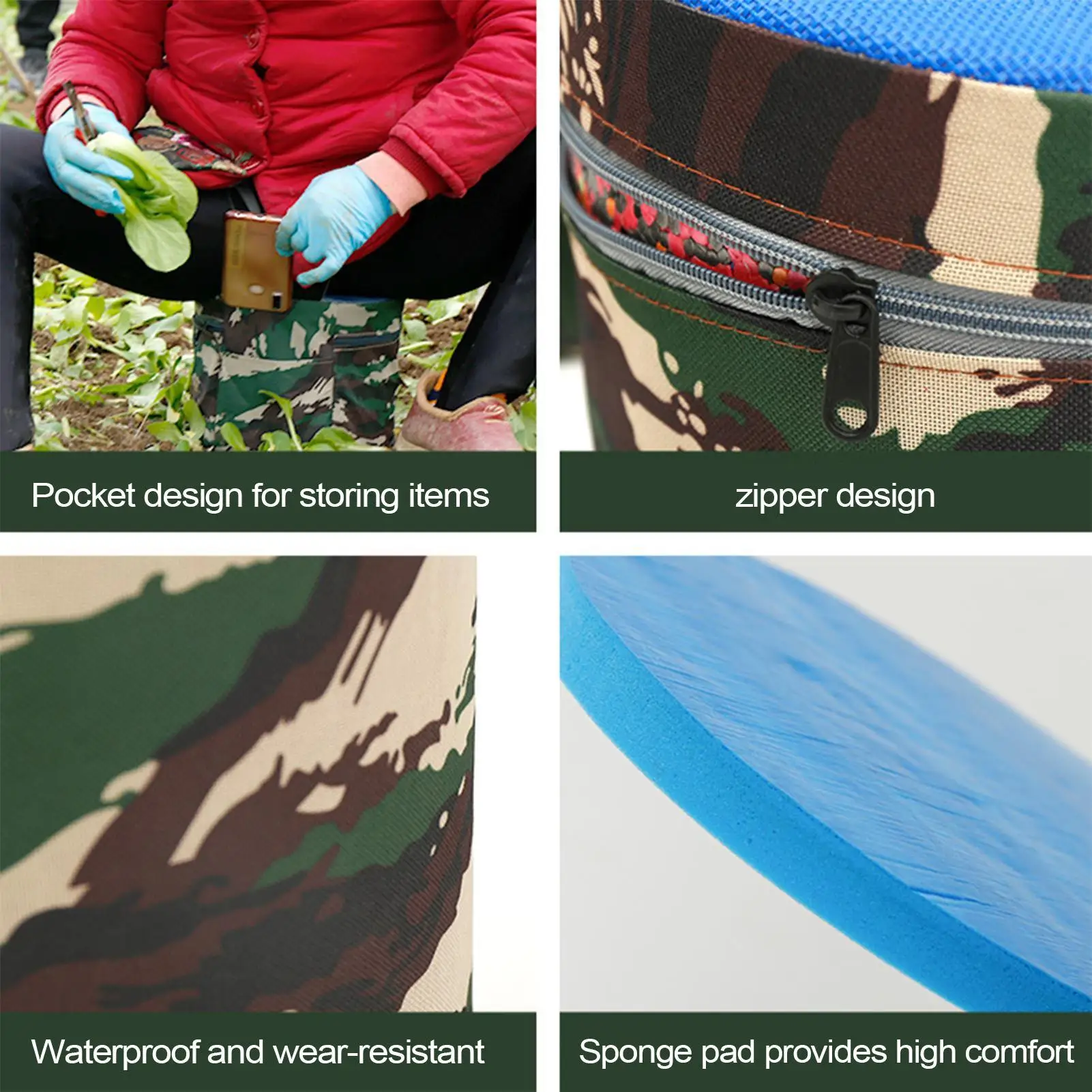 

Portable Stools Mobile Work Stool Wearable Foam Working Seat Agricultural Assistant Chair For Gardening Yard Camping Fishing