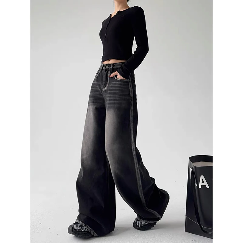 2025 Grunge Y2k Black Jeans Women Baggy Vintage High Street Oversized Denim Trousers Gothic Gyaru 2000s Acubi Fashion Jeans