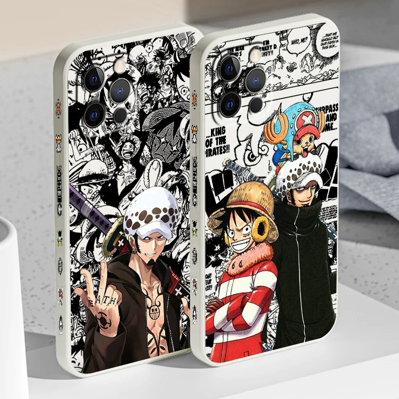 Art One Piece Luffy Sanji Soft TPU Cover For iPhone 16 15 14 13 12 11 Pro Max Plus Shockproof Liquid Left Rope Phone Case