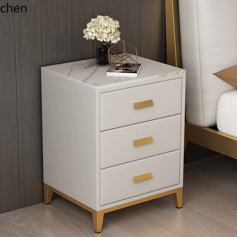 YFY  Bedroom Solid Wood Three-Drawer Bedside Storage Cabinet Simple Luxury Leather Side Cabinet Bedside Table