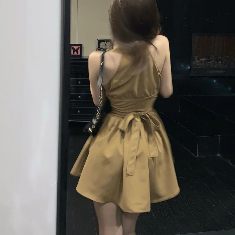 Sleeveless Mini Dresses Women Sexy Girls Bandage Vintage Casual A-line Streetwear Chic Tender Hipster All-match Ulzzang Popular