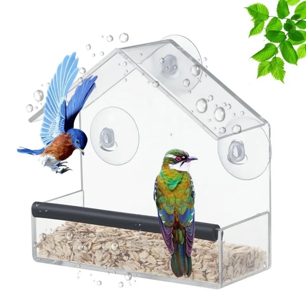 Detachable Sliding Suction Cup Transparent Acrylic Bird Feeder Tray Wall Mounted Bird Feeder For Garden Patio Birds Bird Feeding