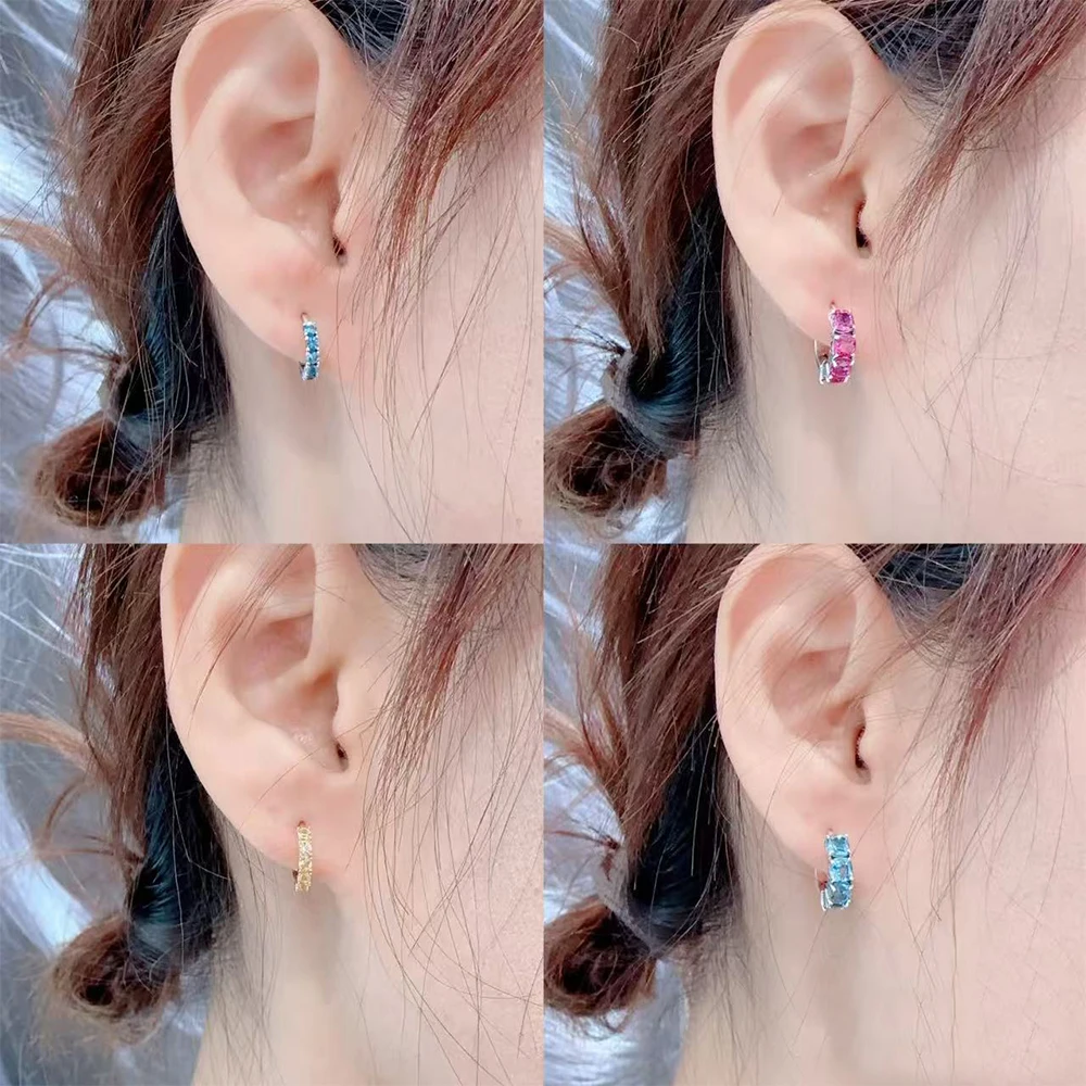Sparkling 925 Sterling Silver Rose Red&Blue&Yellow&Green Natural Zircon Earrings Ladies' Gathering Fashion Jewelry view 4