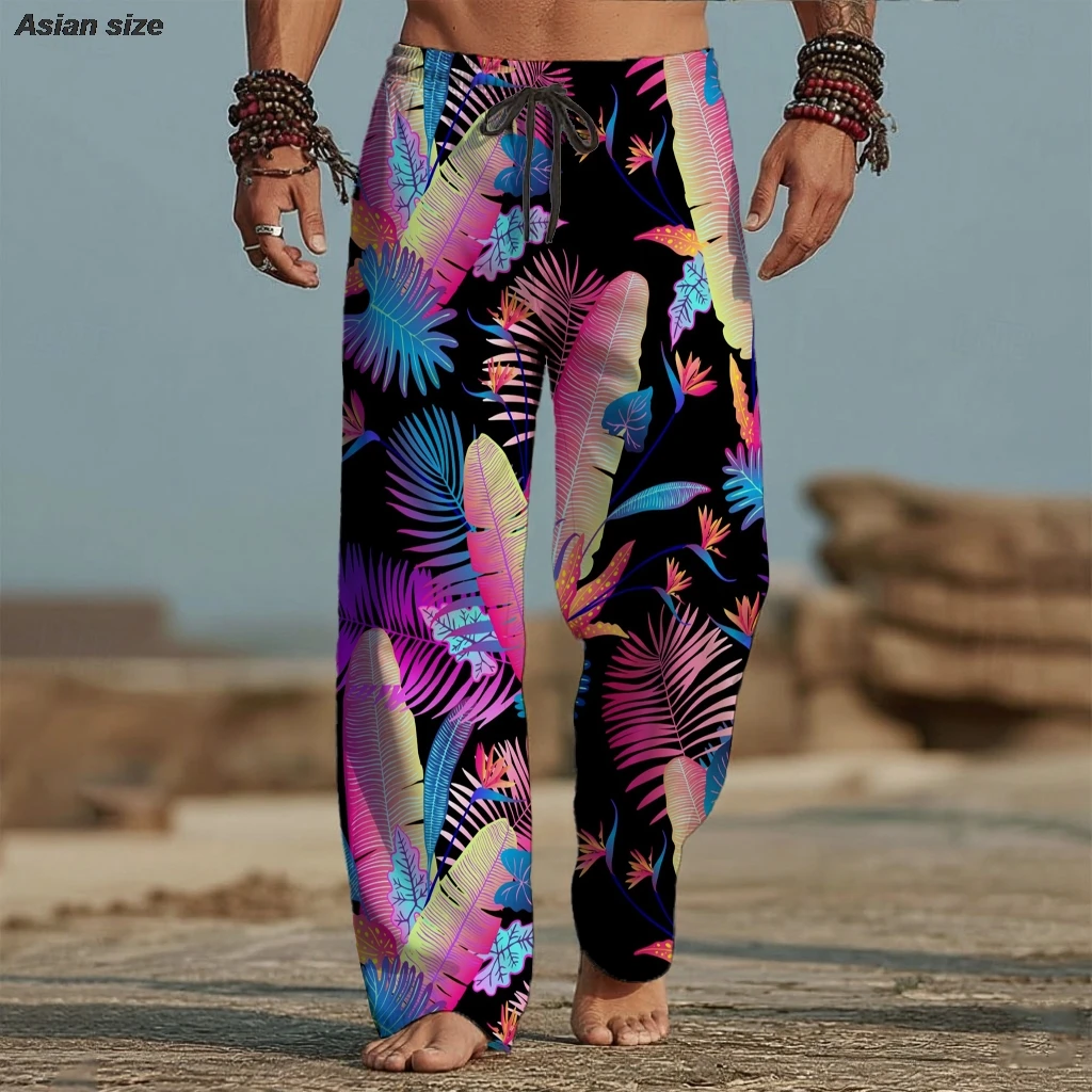 Men's 3D Print Hawaiian Sytle Graphics Trousers Baggy Pants Casual Pants Mid Waist Vacation Elastic Drawstring Waist Pant Summer