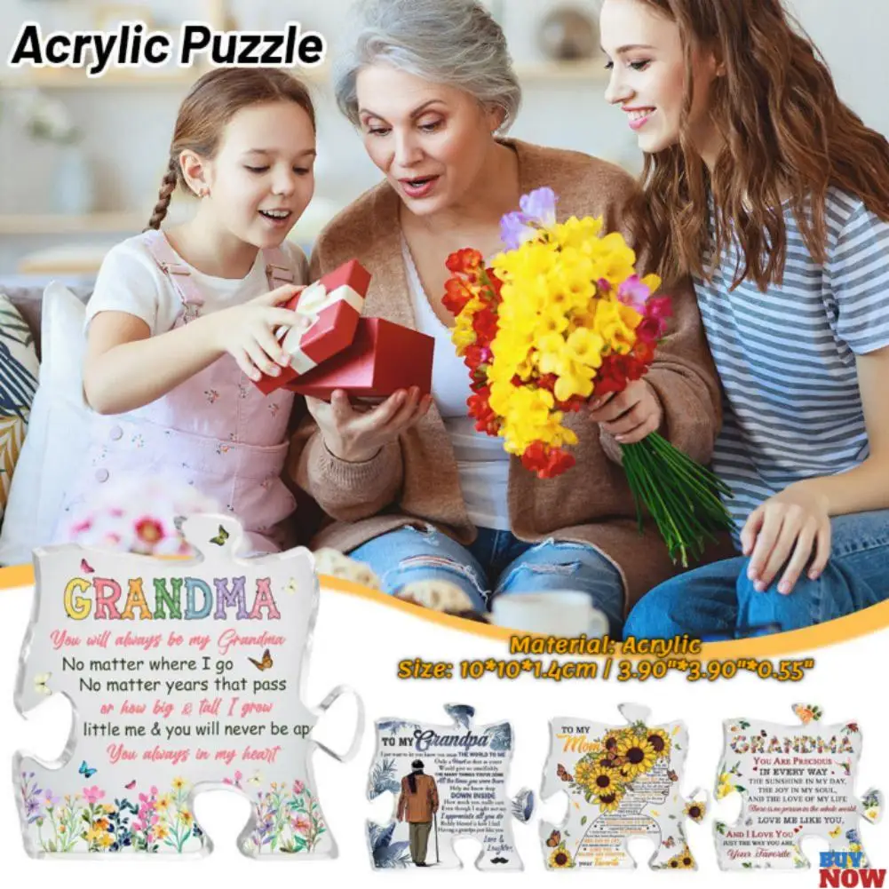 Memorable Grandma Puzzle Sign, Clear Acrylic Table Decor With Love From Grandson And Granddaughter Gifts For Mom Puzzle Acrylic