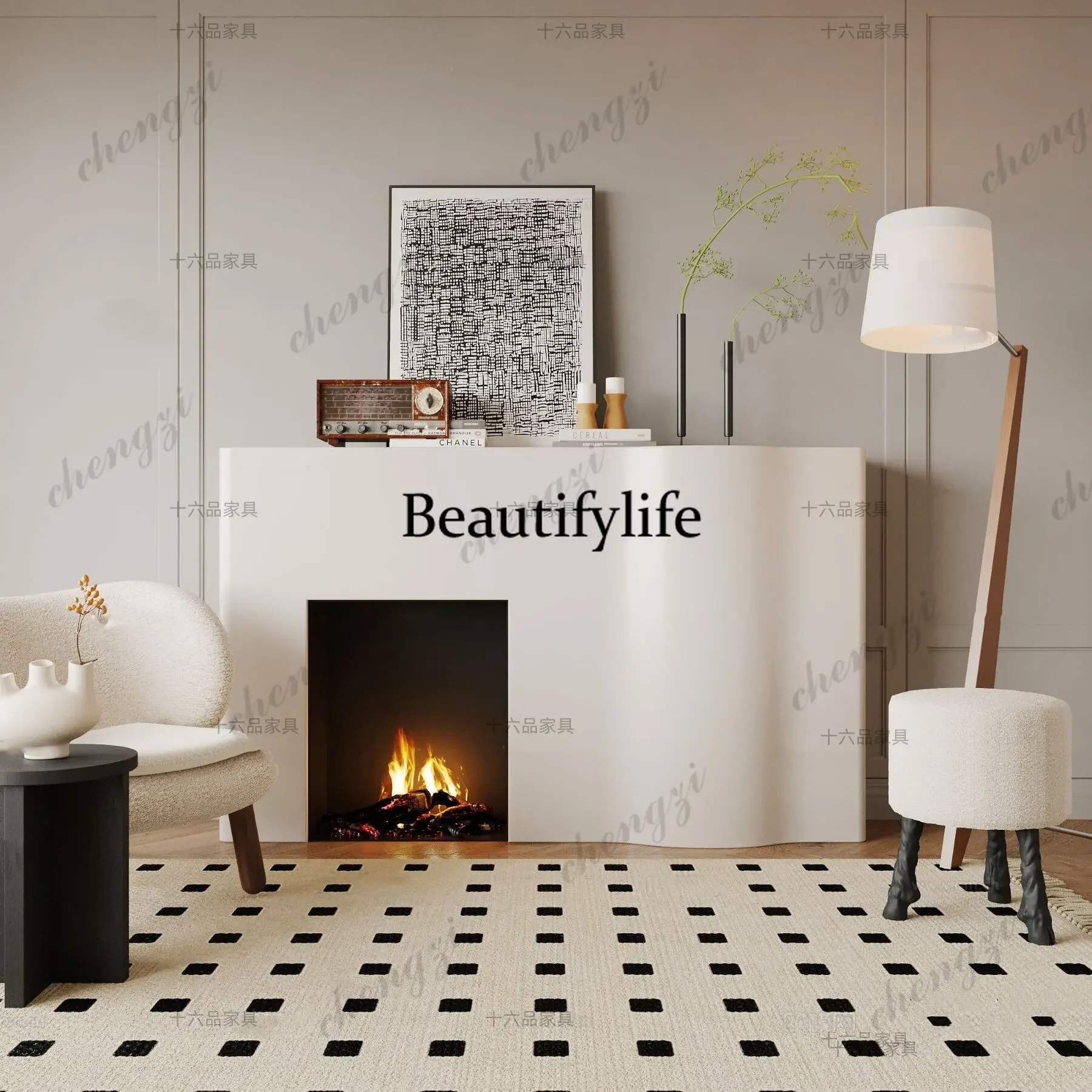 B567  Wabi fireplace cabinet with furnace core, water separator, barrier, American simple fireplace rack, modern entrance rack