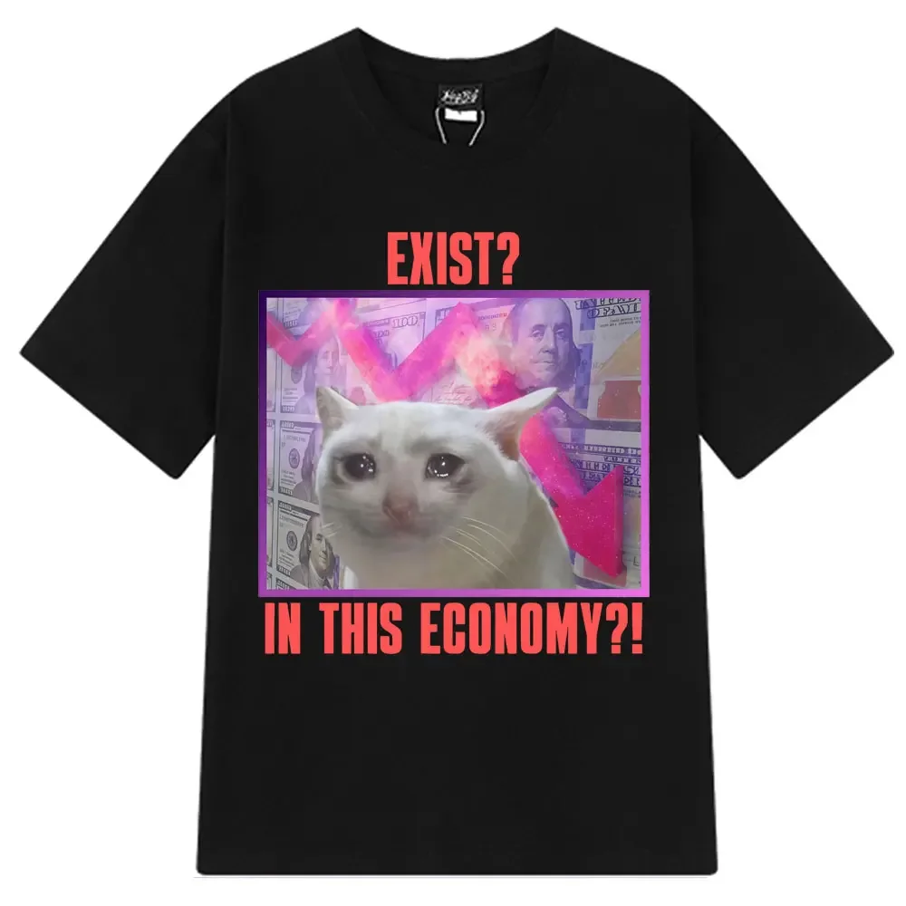 

Sad Crying Cat Meme Funny Graphics T Shirt SummLoose Casual Oversized T-shirts Unisex Harajuku T-shirt Gen Z Humor Tee