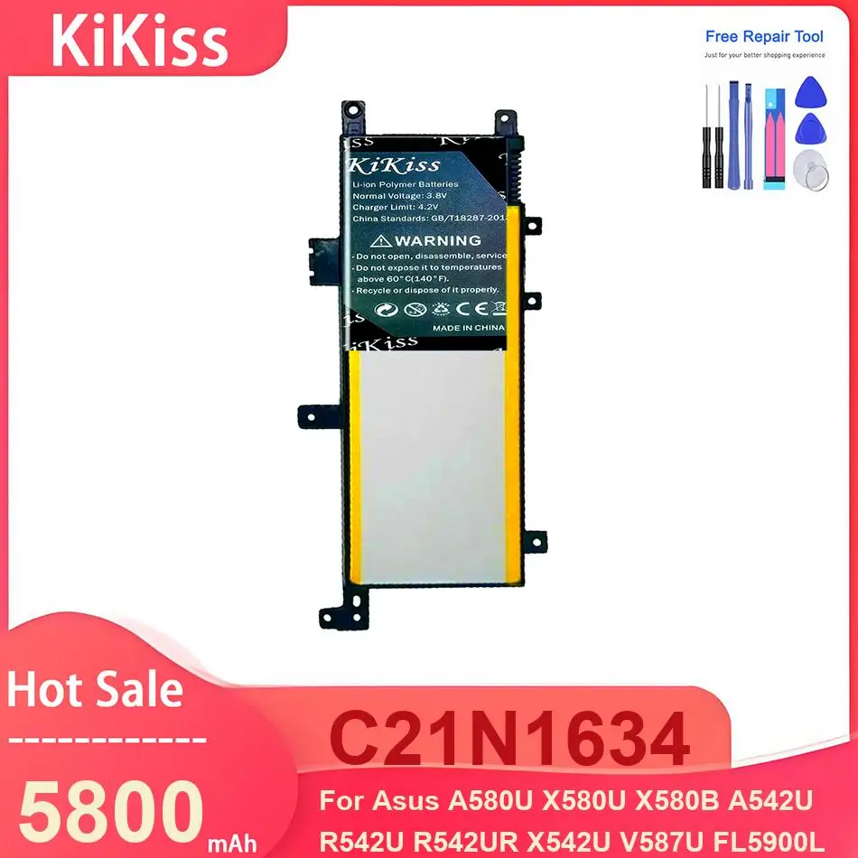 

KiKiss Laptop Battery For Asus A580U X580U X580B A542U R542U R542UR X542U V587U FL5900L FL8000U ,C21N1634 5800mAh Batteries