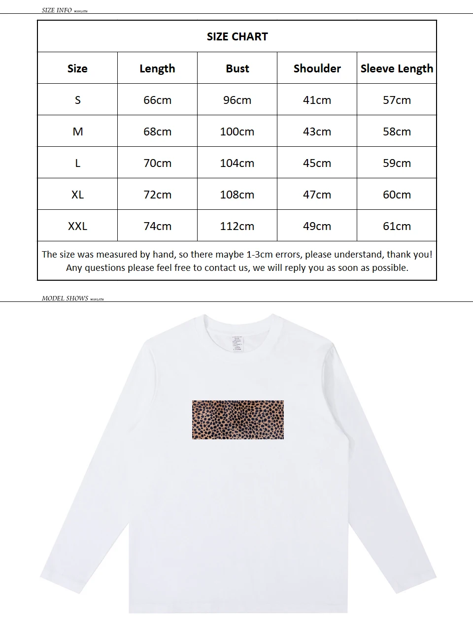 WAVLATII Neue Damen-Langarm-T-Shirts aus 100 % Baumwolle, Leopardenmuster, 230 GSM, lässige T-Shirts, Damen-Streetwear, Frühling/Herbst-Oberteile – Detail 1