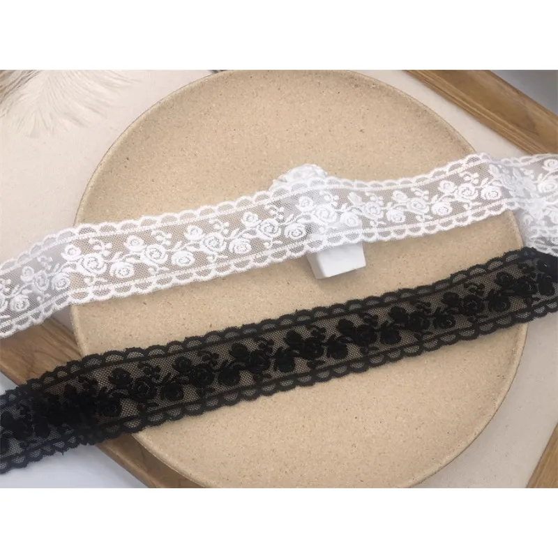 (1 yards/roll) White and black lace fabric 2024 high quality bilateral rose mesh embroidery DIY wedding dresses accessories