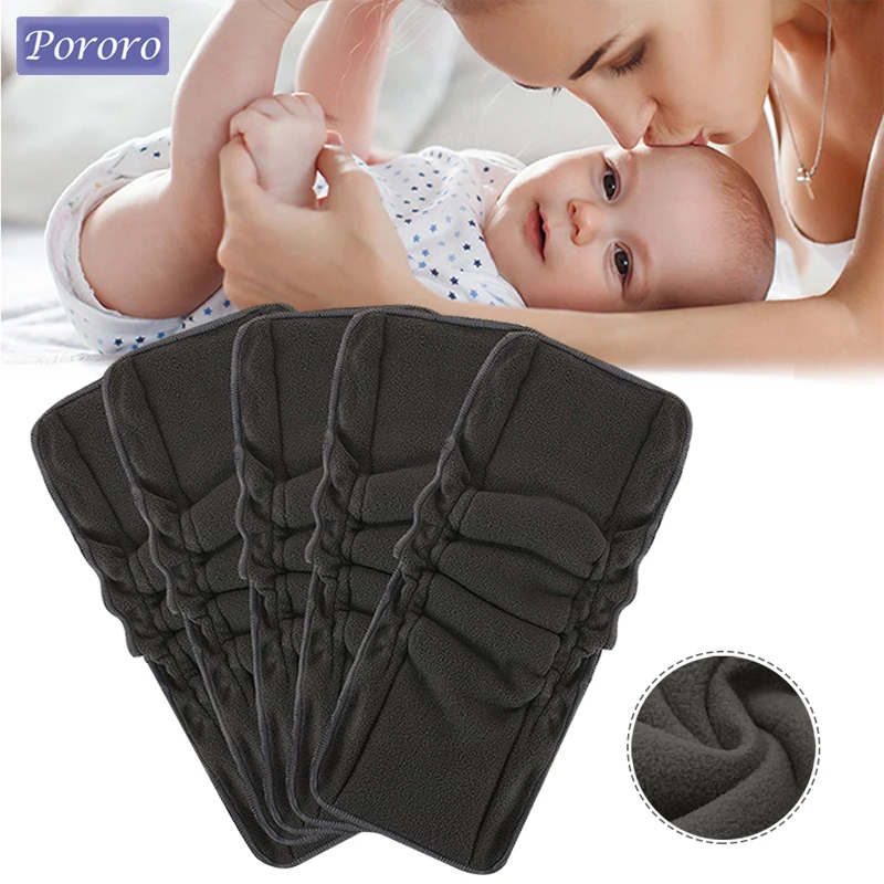 10PCS Washable Bamboo Charcoal Inserts with Gussets Cloth Diaper Liner 5-Layer Inserts Reusable Covers for Baby Nappies Diapers