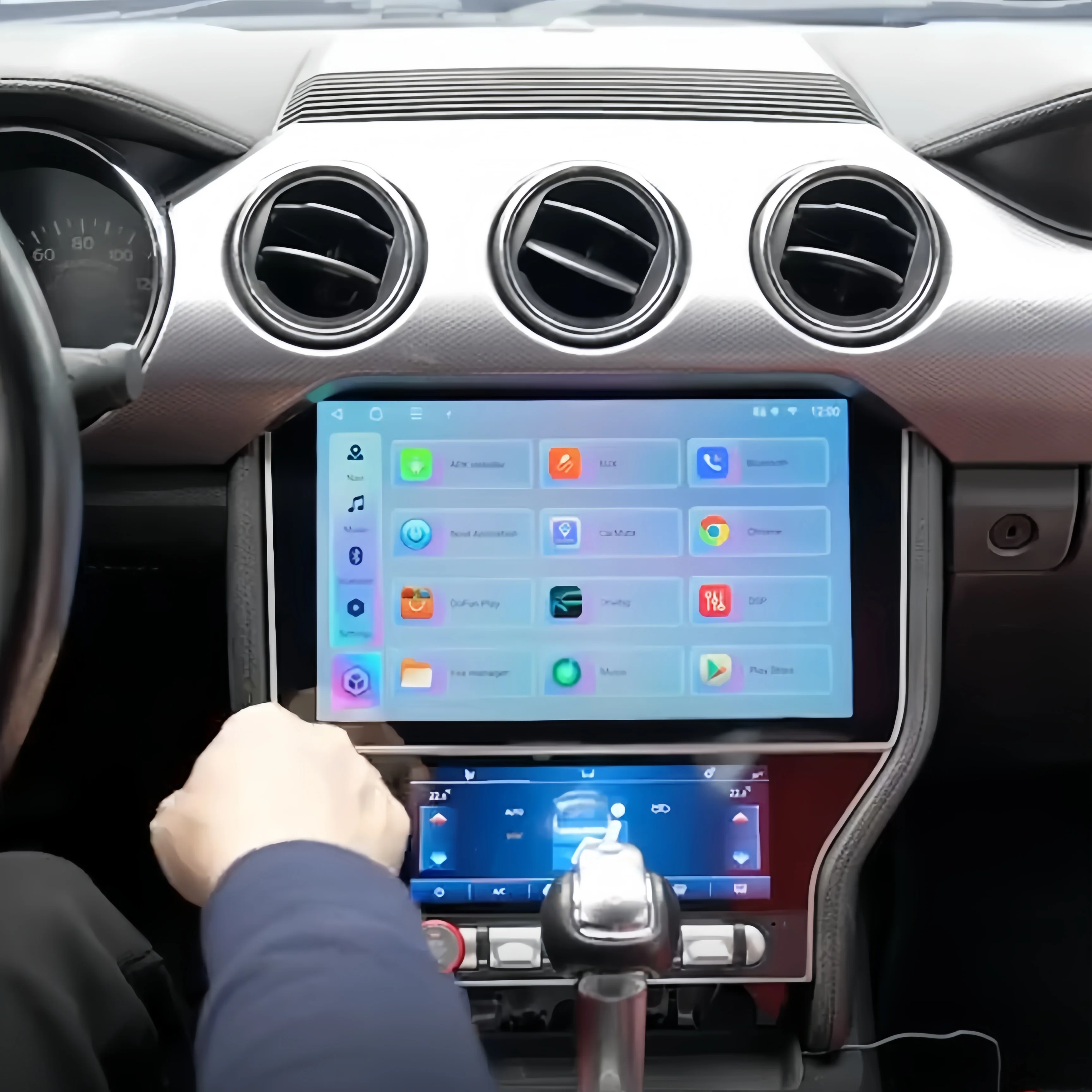 

Автомобильный радиоприемник с экраном переменного тока 11,5 дюйма + 6,2 дюйма для Ford Mustang 2014 15-2021 GPS-мультимедийный плеер, головное устройство DSP Carplay, GPS-навигация