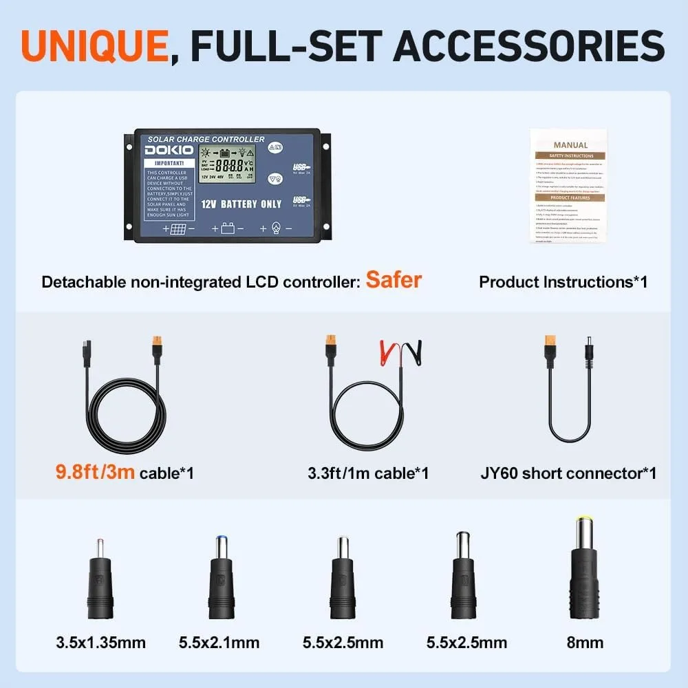 طقم لوحة شمسية محمولة قابلة للطي بقدرة 200 وات (20 × 27 بوصة، 9.7 رطل)، مع وحدة تحكم منفصلة ومنفذ USB مزدوج، شاحن أحادي البلورية #5