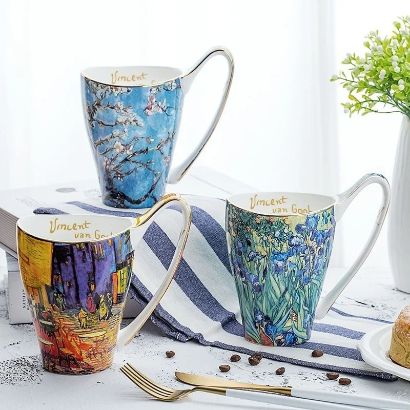 Van Gogh Famous Oil Painting Series Work Of Art Retro Literary Coffee Tea Mug Ultra-large Capacity Bone China Breakfast Milk Cup