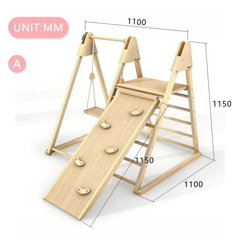 4 In 1 Wooden Climbing Toys For Toddlers Multifunctional Triangle Set Indoor Jungle Gym With Swing And Ramp