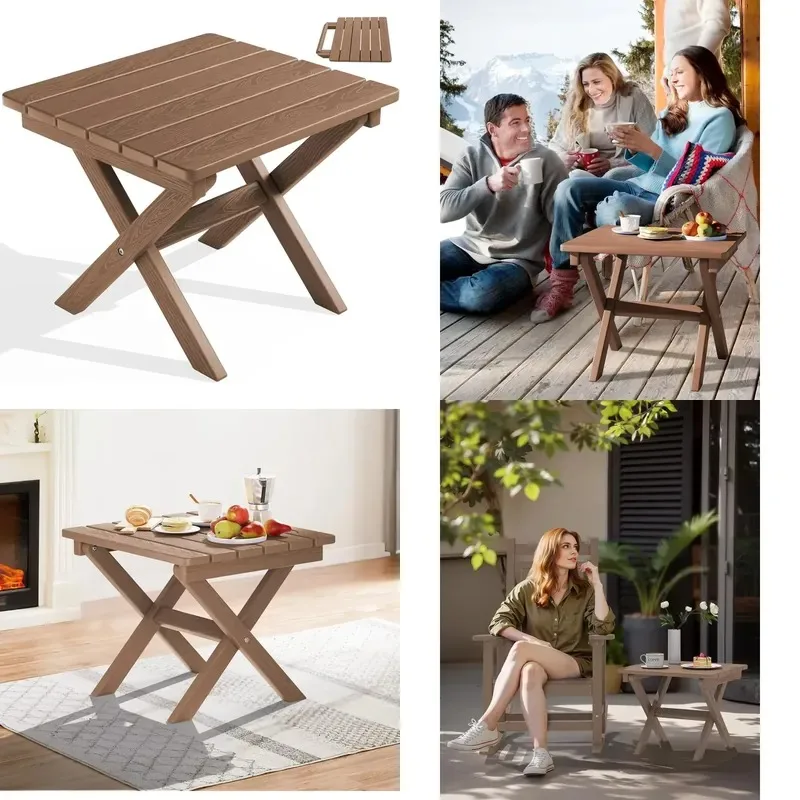 Folding Outdoor Side Table Adirondack Style No Assembly Required Small Portable Table for Indoor and Outdoor Use