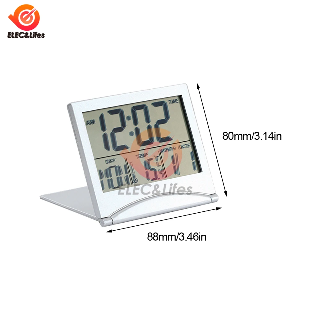 접이식 LCD 디지털 여행 시계, 온도계 습도 계량기 알람 시계, 책상 테이블 기상 관측소 책상 온도 센서