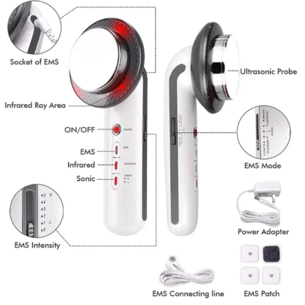 3 in 1 Ultrasonic Cavitation EMS Body Slimming Massager Fat Burner Skin Care Therapy Infrared Cellulite Removal Beauty Device
