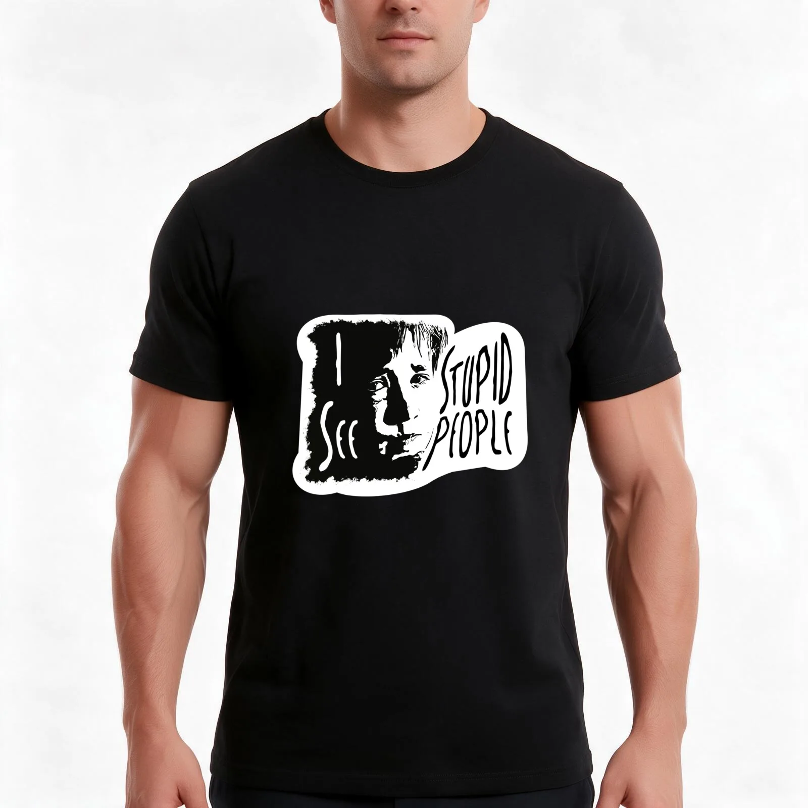 I see stupid people T-Shirt, Summer Casual Cotton Tee, Oversized Streetwear Tops, Vintage Graphic Print, Loose Fit Short Sleeve
