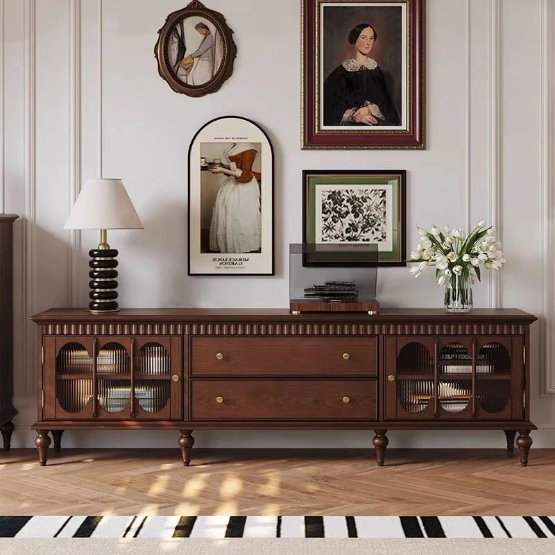 

French retro tv stand household multi-functional American high-end Tv cabinet Solid wood meuble télé living room furniture