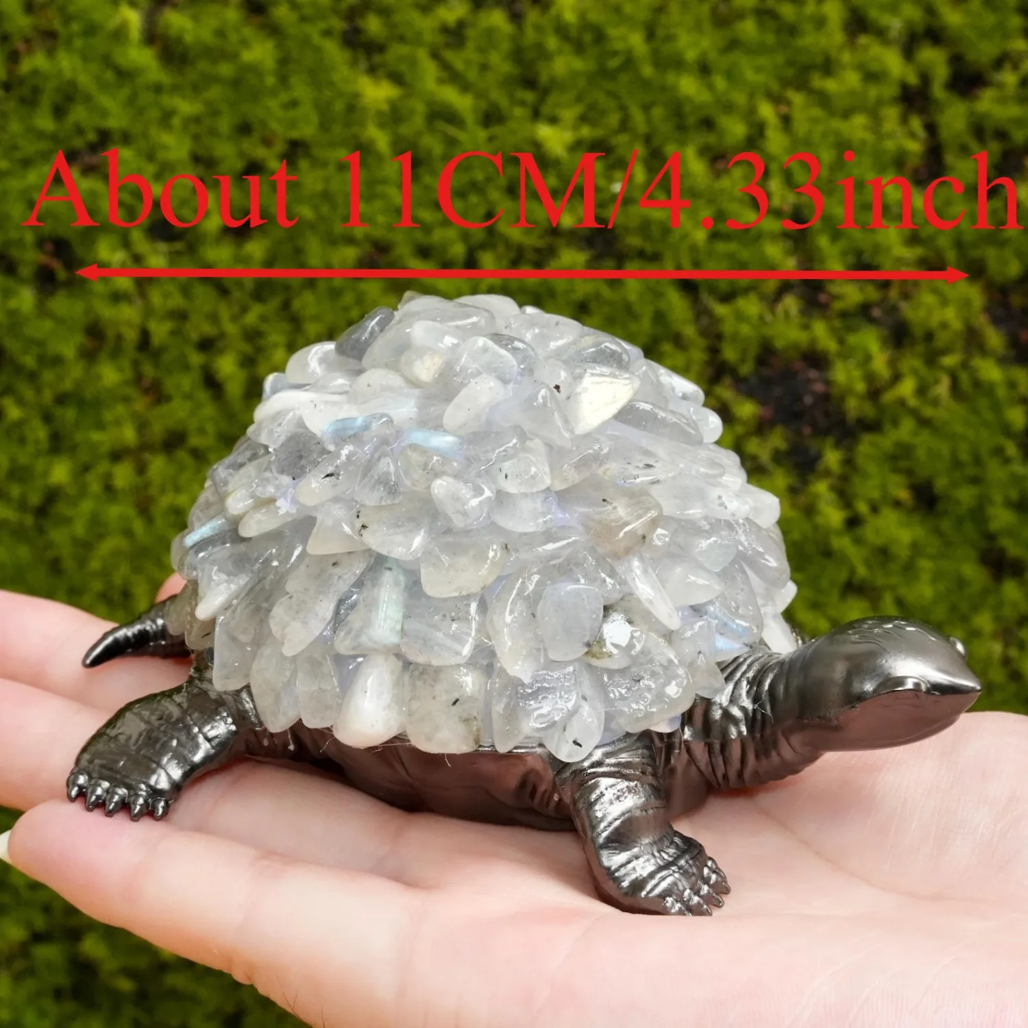 Natural Crystal Turtle Figurine Gemstone Sculpture With Metal Base Feng Shui Longevity Reiki Healing Home Office Desk Decor Gift