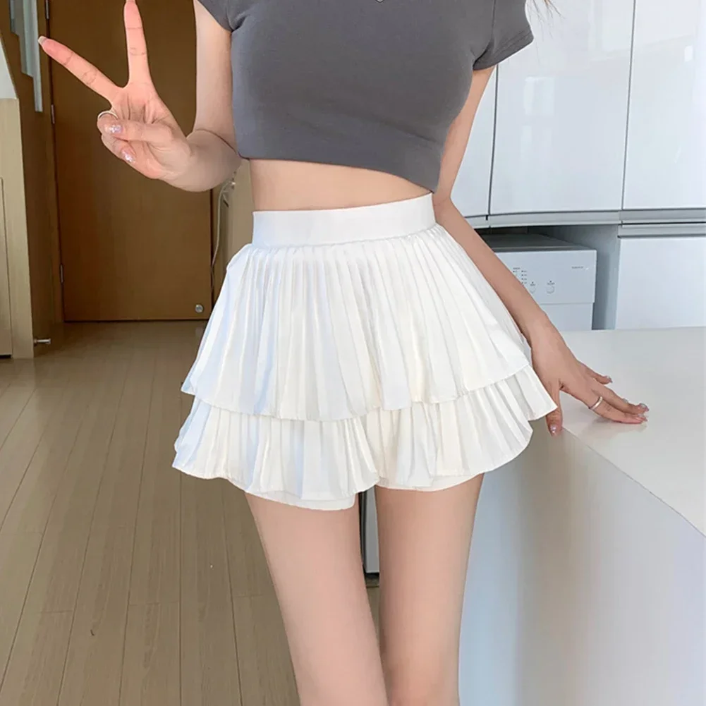 Pleated Skirt Skirt Daily Casual Cute Female High Waist Microelasticity Sexy Slimming Solid Color Female Comfy