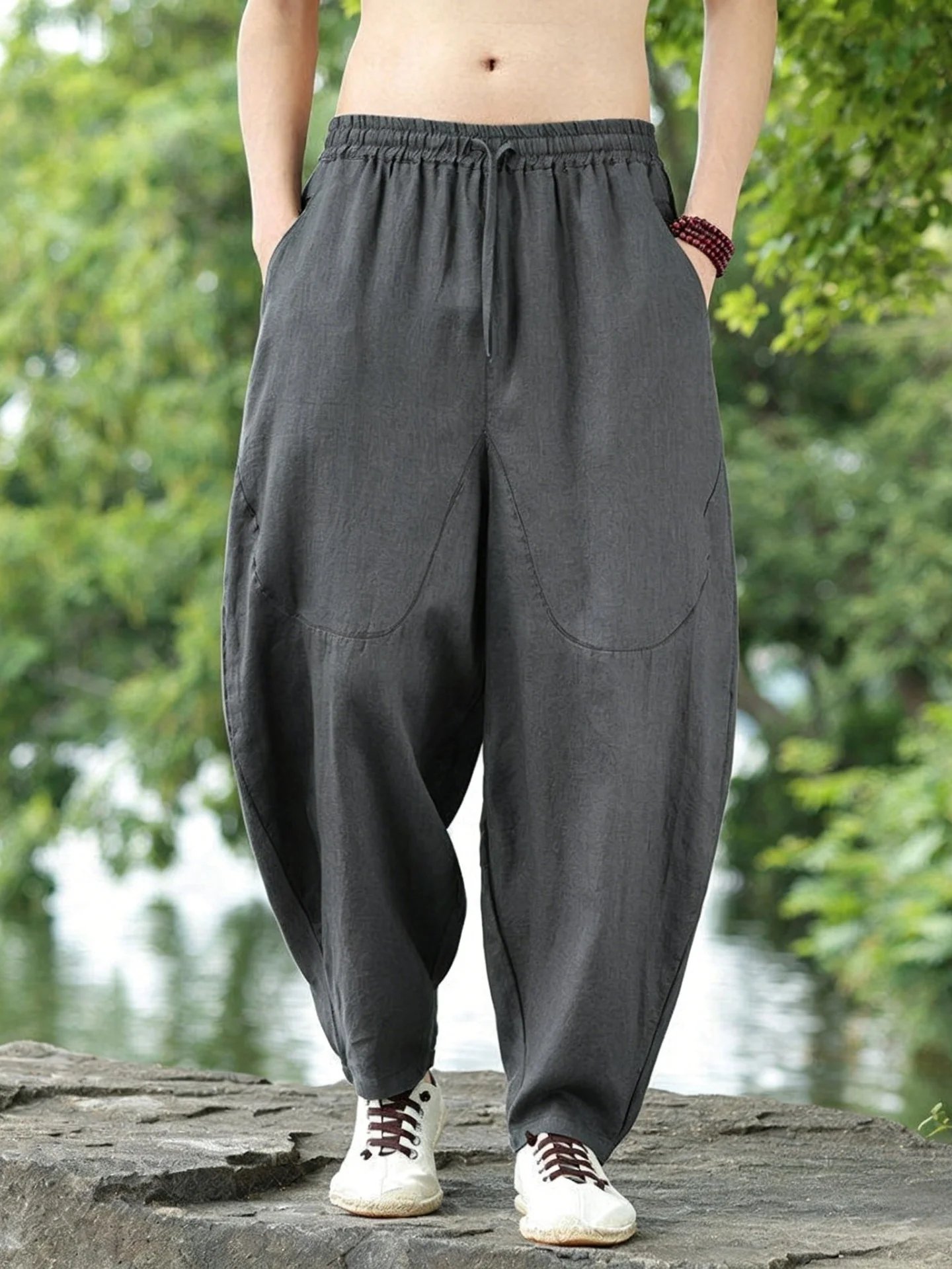 

100% Pure Linen Men's Summer Thin High-End Cotton Linen Pants Loose Lantern Pants Harlan Carrot Pants Comfortable Breathable