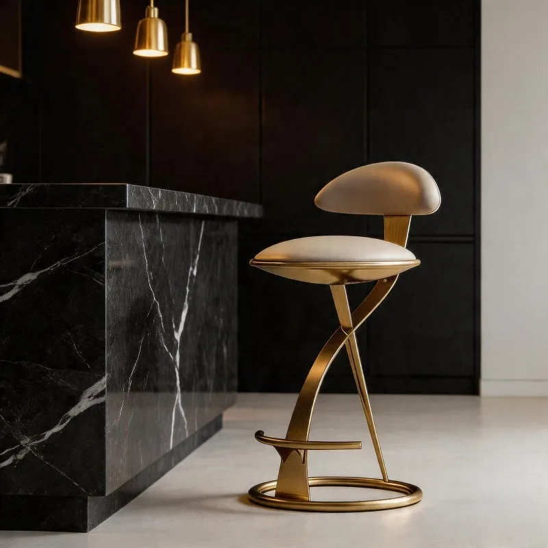 Italian Minimalist Waiting Chairs Luxury Metal Bar Stool Hotel Reception Desk Waiting Chairs Coffee Shop Commercial Furniture