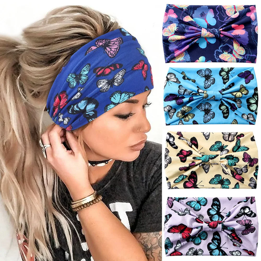 

Women's Workout Headband Athletic Elastic Running Yoga Sport Hair Bands Butterfly Printed Wide Non Slip Sweatband 10PCS