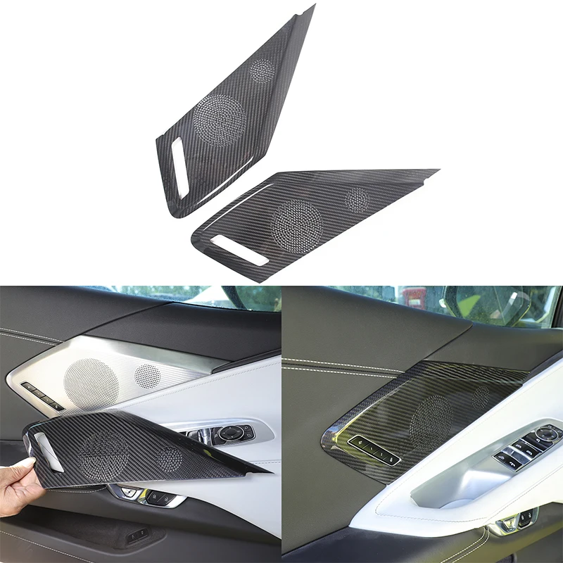 Door Speaker Grille Cover Real Carbon Fiber Door Loudspeaker Mesh Sticker For Chevrolet Corvette C8 2020-2026 High Spec Version