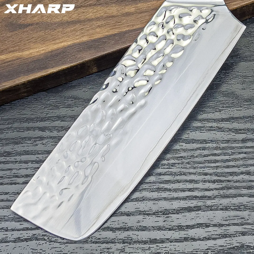 Japanese Steel Kitchen Knife 90Cr18mov Stainless Steel Nakiri Knife Slicing Knife Hammer Pattern Full Tang Blade Cooking Tools