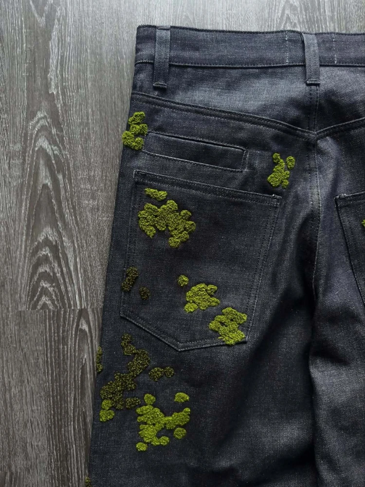 Mens Jeans Floral Embroidery Denim Pants Harajuku Unisex Loose Fit Straight Leg Vintage Streetwear Casual Fashion Trend New Ins view 6