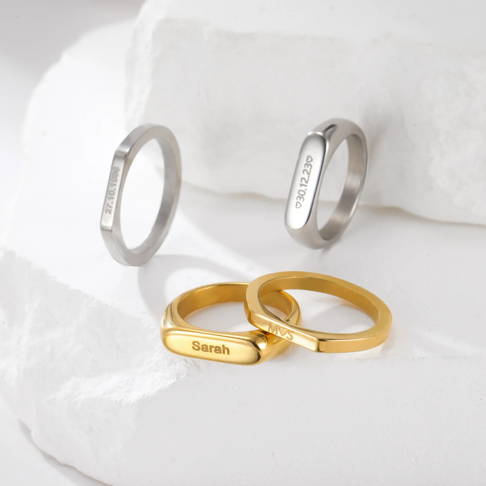Gravierter Namensring für Damen und Herren, Edelstahlschmuck, personalisierte Namensringe, individuelles Paar, Jahrestag, Hochzeit, Weihnachtsgeschenke – Detail 11