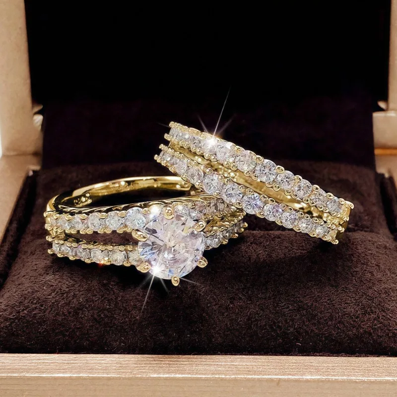 European and American cross-border, hollow double-layer zircon ring, women's diamond ring, friends' banquet gifts, jewelry