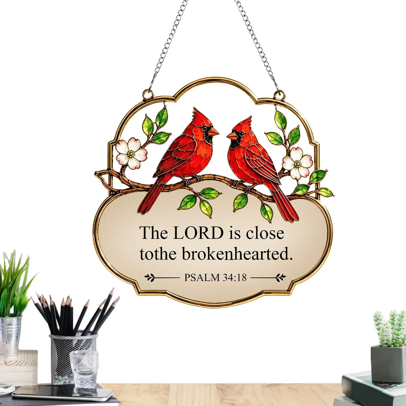 Bird Suncatcher Christian Bible Verse Stained Songbird Sun Catcher Animal Window Decor for Wall Door Home Living Room Bedroom