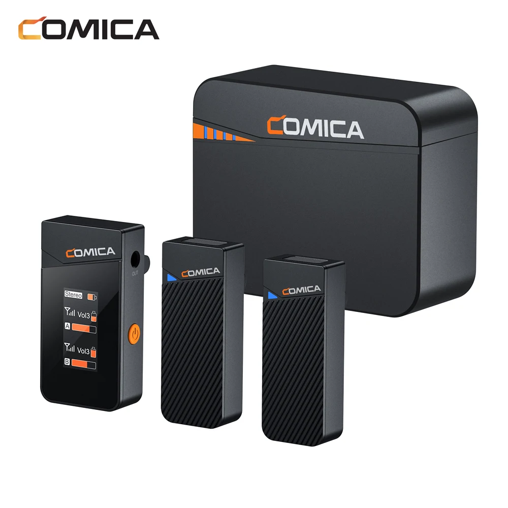 COMICA 2.4G Dual-channel Mini Wireless Microphone,Built-in DSP ChipSupport One-key Noise Reduction for Camera.Phone and Computer