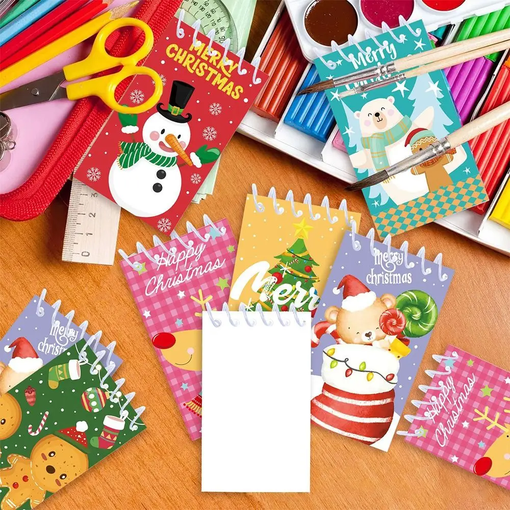 8PCS/Set Colorful Paper Christmas Notebook Portable Vertical Flip Xmas Notepads Blank Inner Pages Loose leaf Notebook Christmas